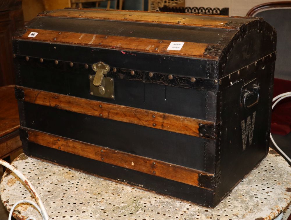 A late Victorian domed top trunk, W.75cm, D.46cm, H.50cm